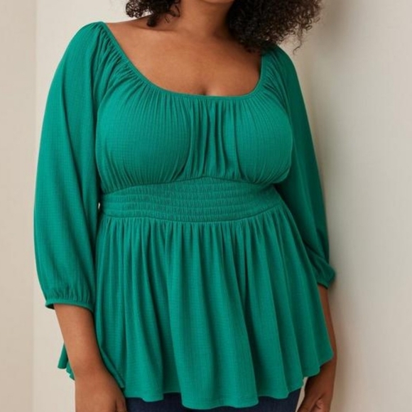 torrid Tops - Pre-owned Torrid Teal Blouse with Gathered Details